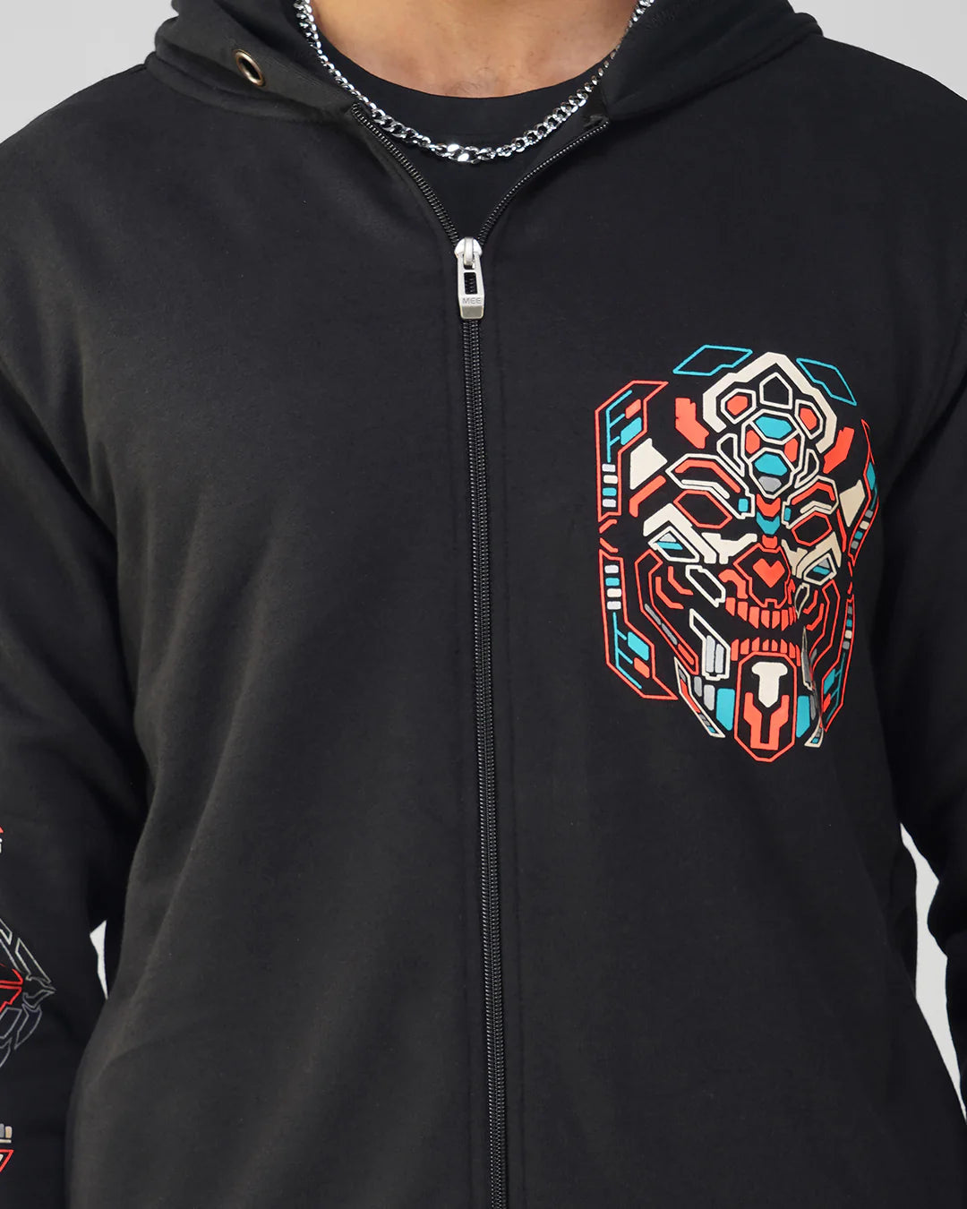 Cyberpunk Skull 0.1 | zip up Cotton Hoodie | UV Light Reactive Plus Glow in Dark