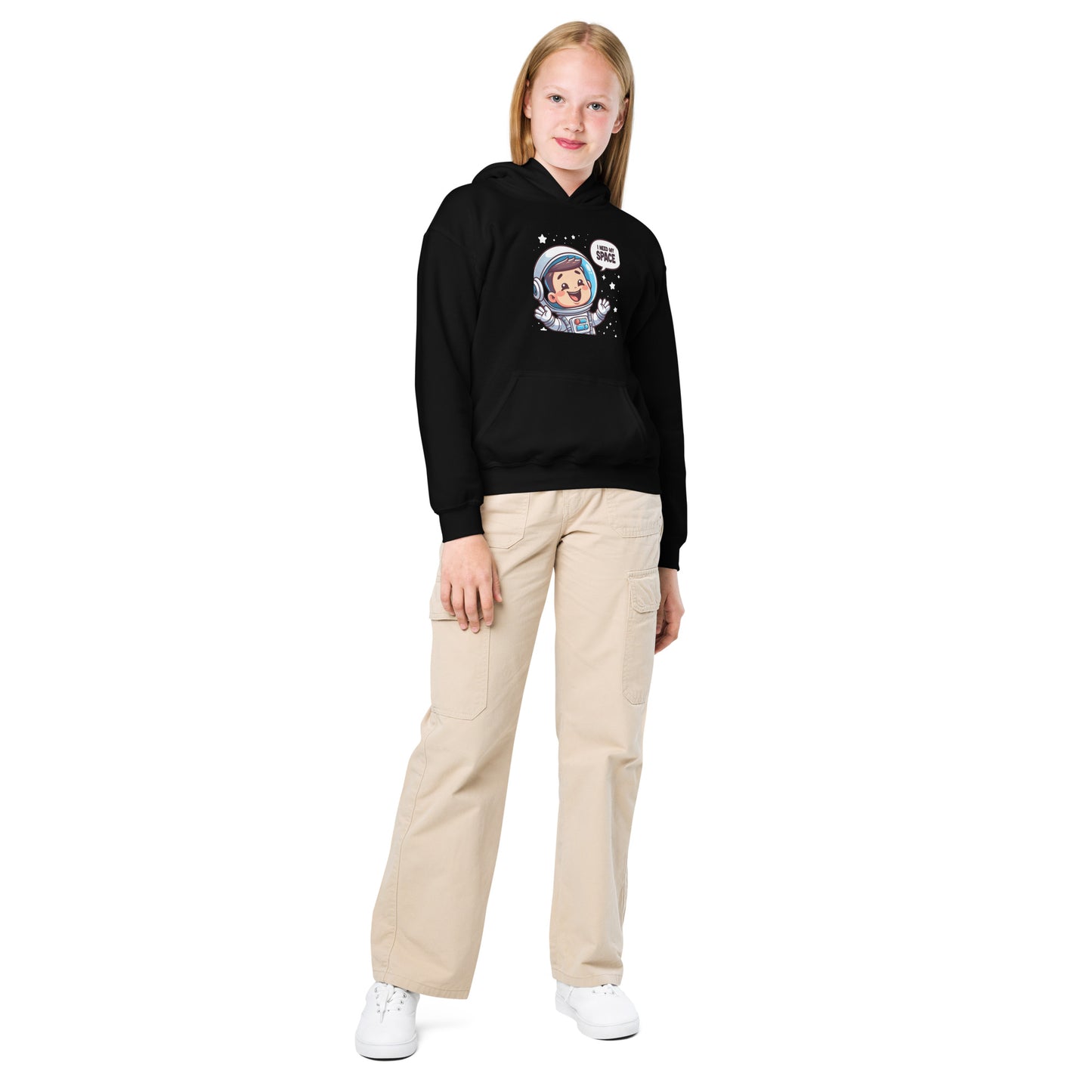 Black heavy blend space hoodie featuring an astronaut graphic for a stylish space-themed look