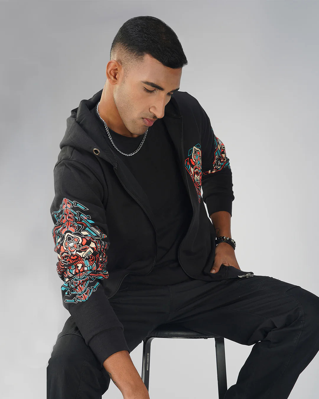 Cyberpunk Skull 0.1 | zip up Cotton Hoodie | UV Light Reactive Plus Glow in Dark