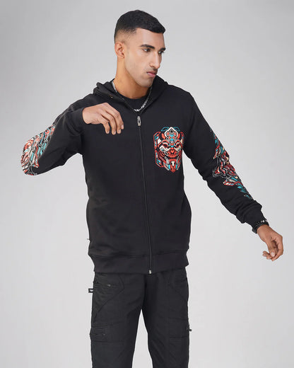 Cyberpunk Skull 0.1 | zip up Cotton Hoodie | UV Light Reactive Plus Glow in Dark