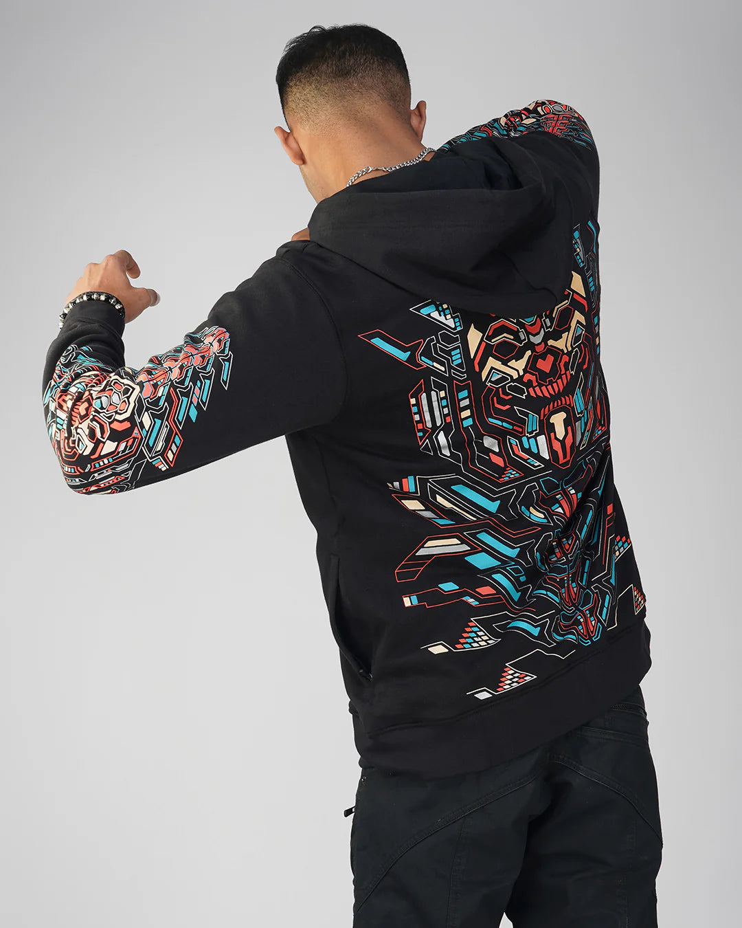 Cyberpunk Skull 0.1 | zip up Cotton Hoodie | UV Light Reactive Plus Glow in Dark