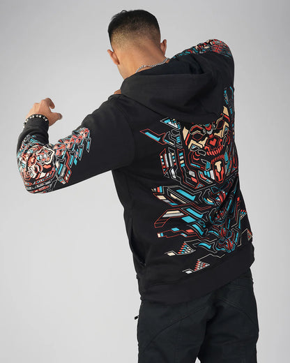 Cyberpunk Skull 0.1 | zip up Cotton Hoodie | UV Light Reactive Plus Glow in Dark