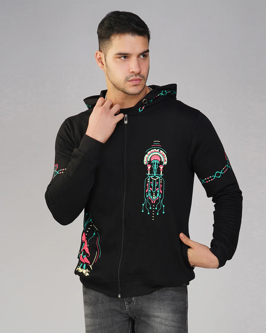 Shroom Fever | zip up Cotton Hoodie UV Light Reactive