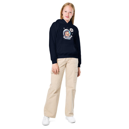 Navy heavy blend space hoodie featuring a cute astronaut graphic for kids